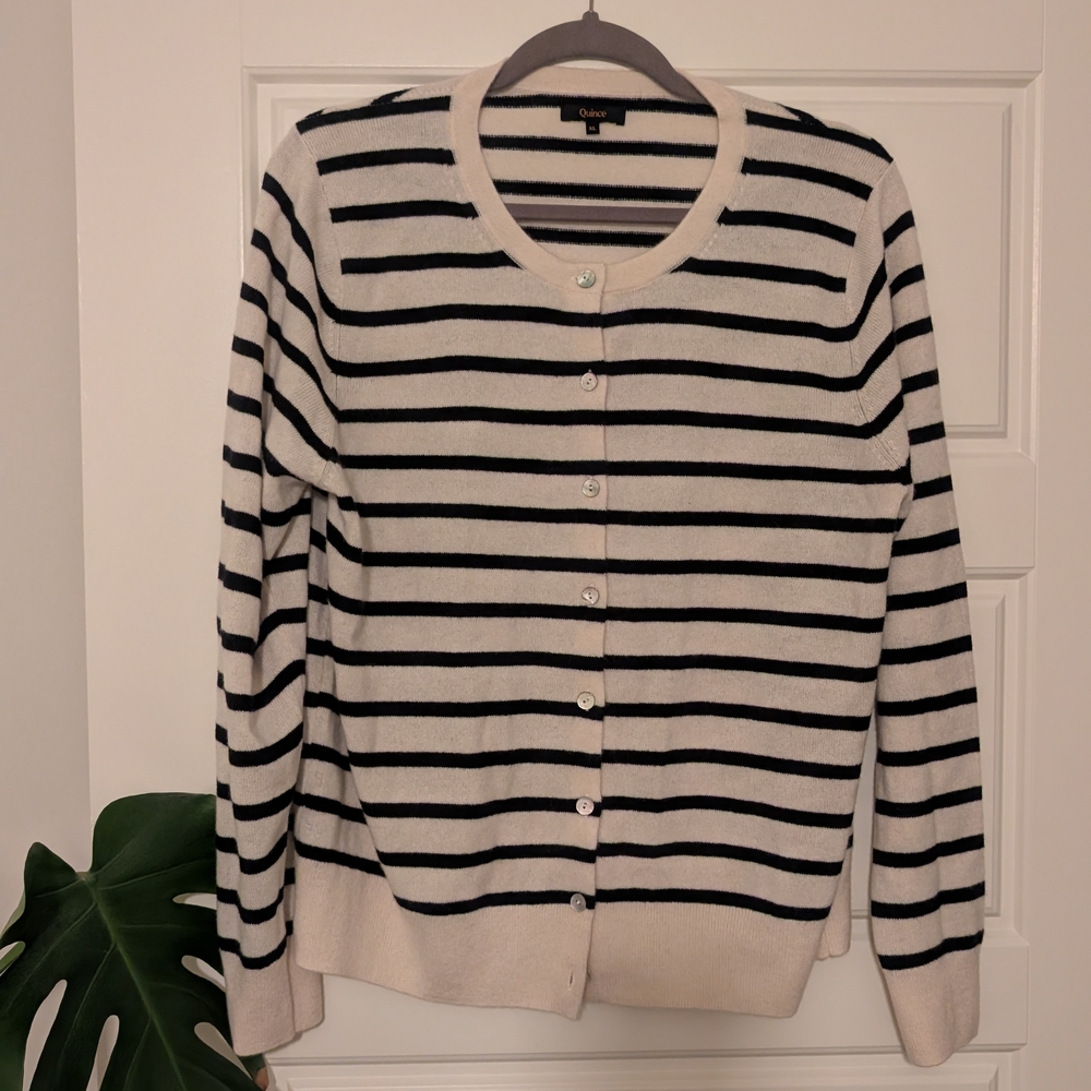 Quince Classic Black and Cream Striped Cardigan